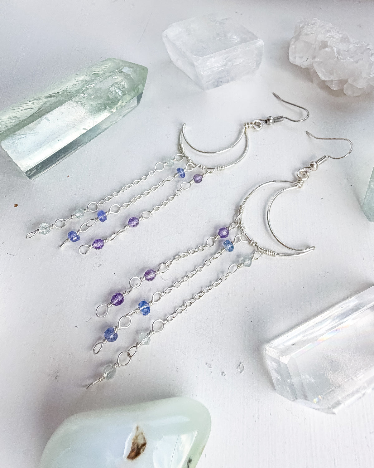 . ✨💎🌙 Moonfall Earrings 🌙💎✨  Amethyst, Tanzanite & Aquamarine Dangle Earrings | Handmade Gemstone Earrings
