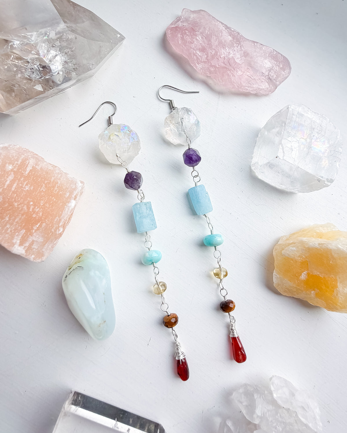 . 🌈✨💎 Chakra Aura Quartz Earrings 💎✨🌈