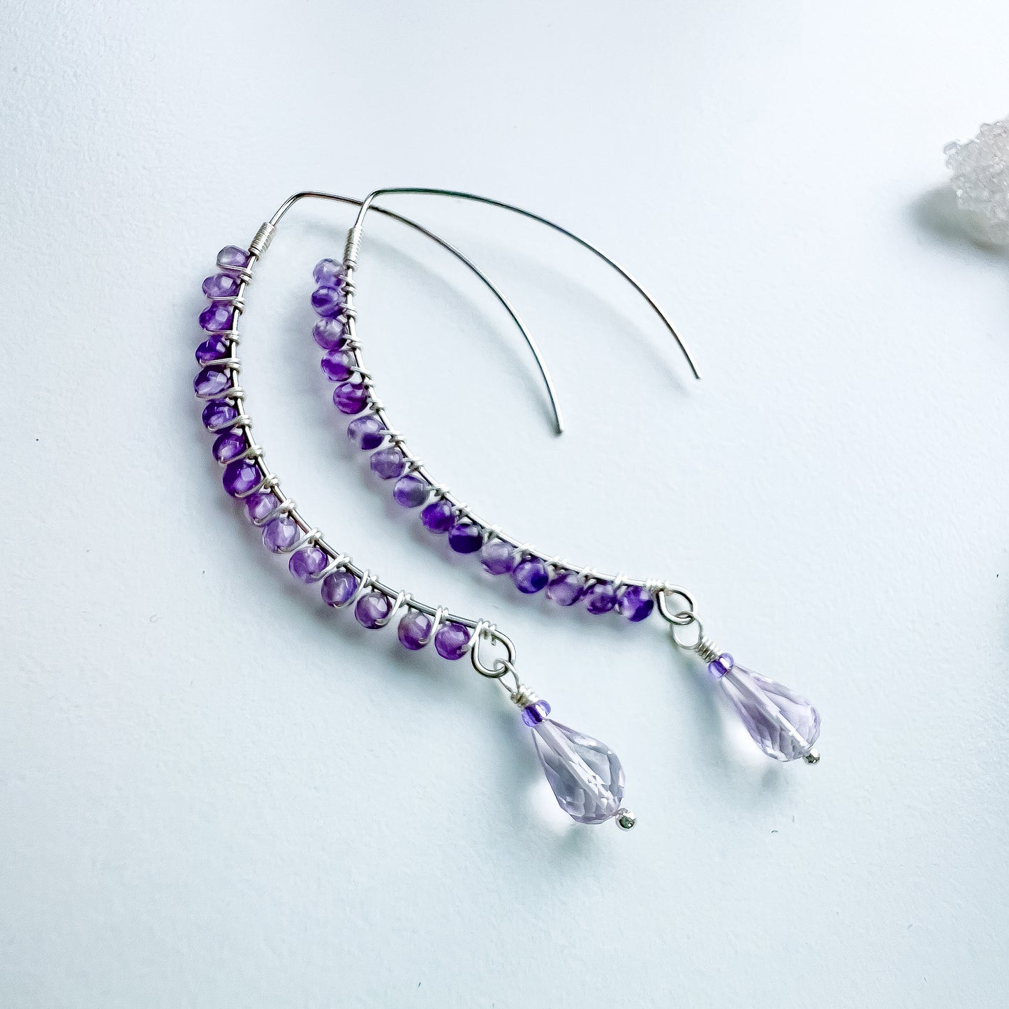 Amethyst and pink amethyst Goddess earrings silver