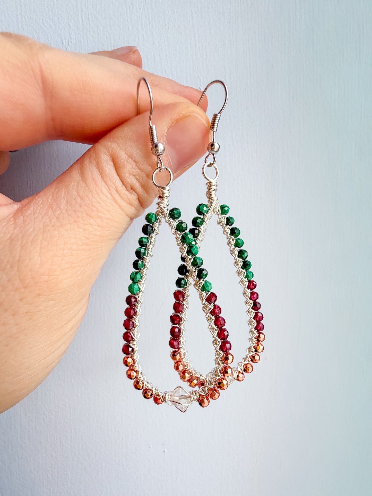 🔥 Strength Without Armour – Power Drop Earrings – Clear Quartz, Malachite Garnet and Hematite