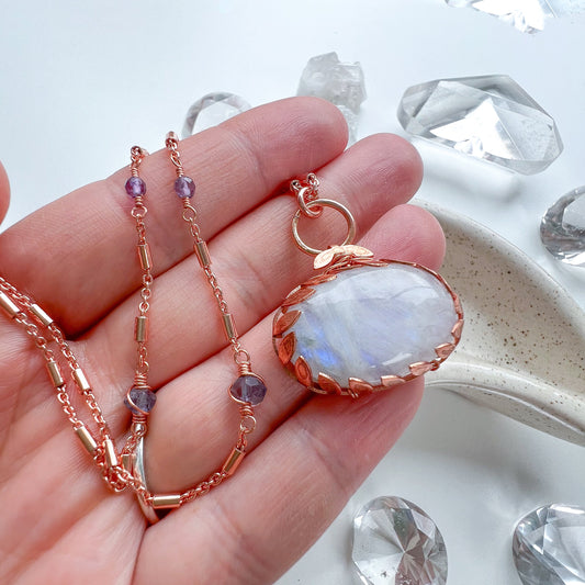Rainbow Moonstone - by the light of the moon necklace.