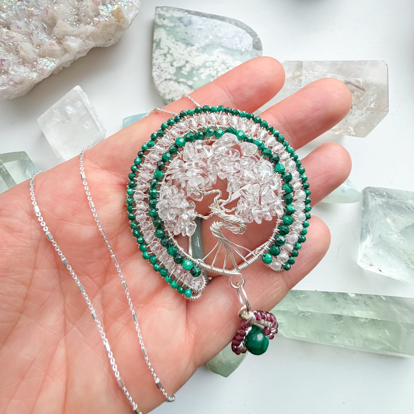 🌳 Hold Your Heart and Keep Your Light  - Tree of Life - Heart-Led Protection & Gentle Amplification Necklace with Clear Quartz, Malachite and Garnet