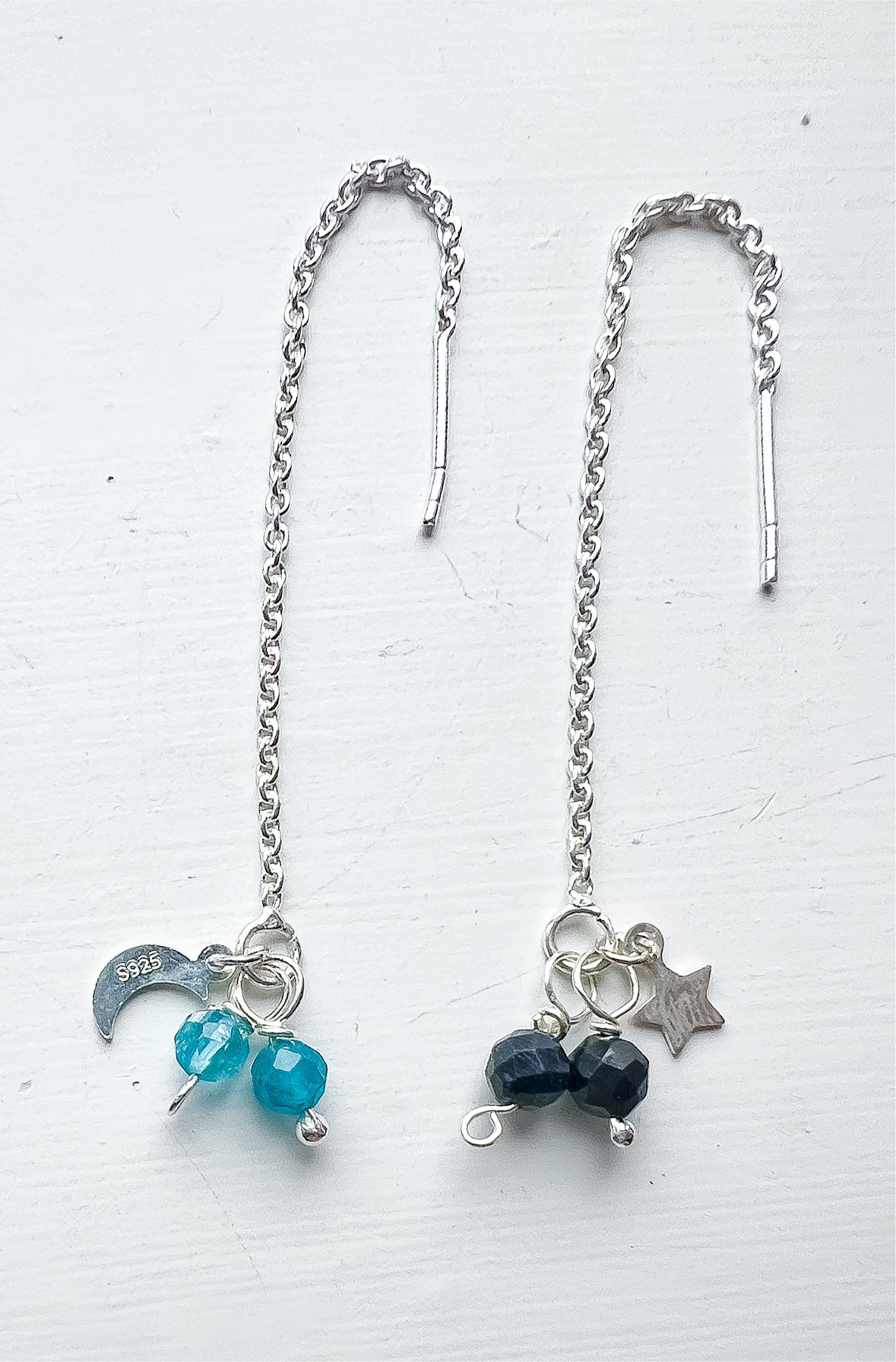 🌙✨ Celestial Threader Earrings – Sapphire & Neon Apatite ✨🌙 💙 Jewellery MakerTV Piece 🩷💚