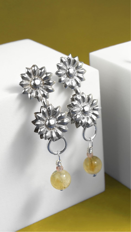 ✨🌻 Silver Sunflower Citrine Studs 🌻✨ Jewellery MakerTV Piece 🩷💚