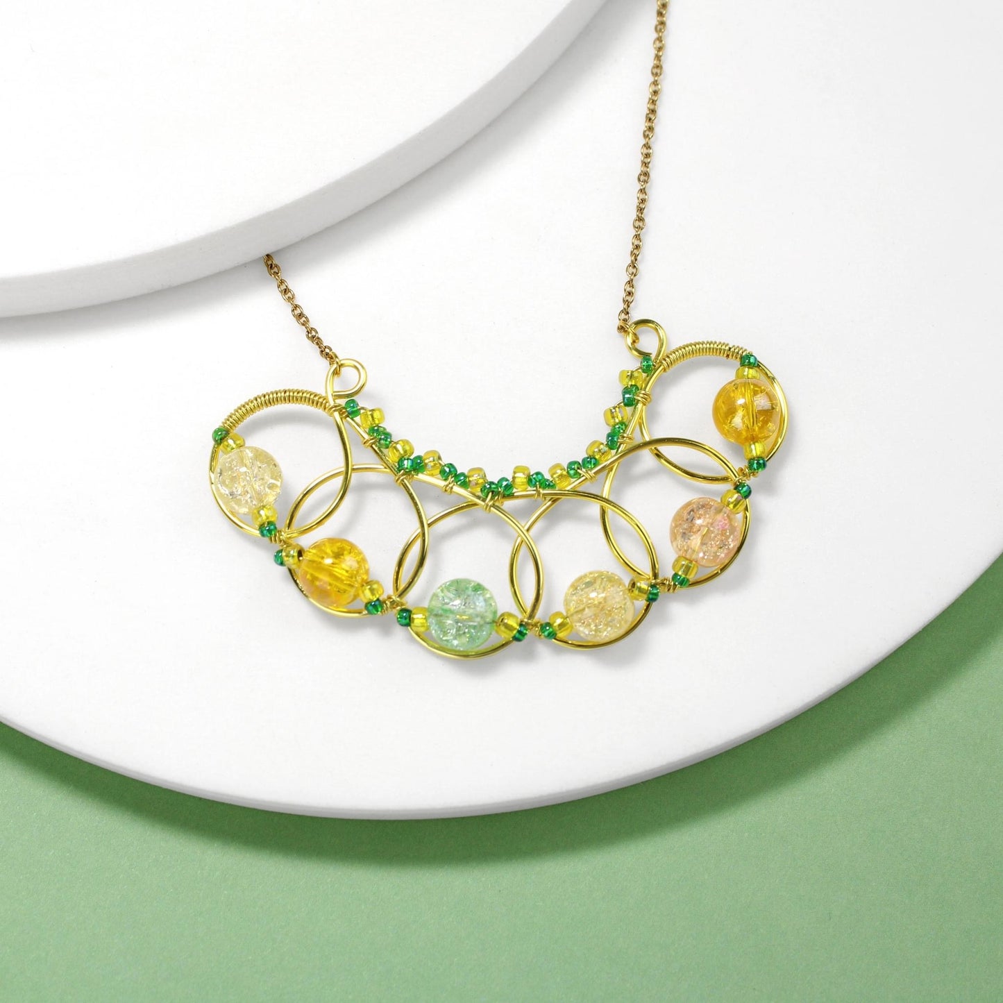 ☀️✨ Golden Loops Crackled Glass Necklace ✨☀️ Jewellery MakerTV Piece 🩷💚