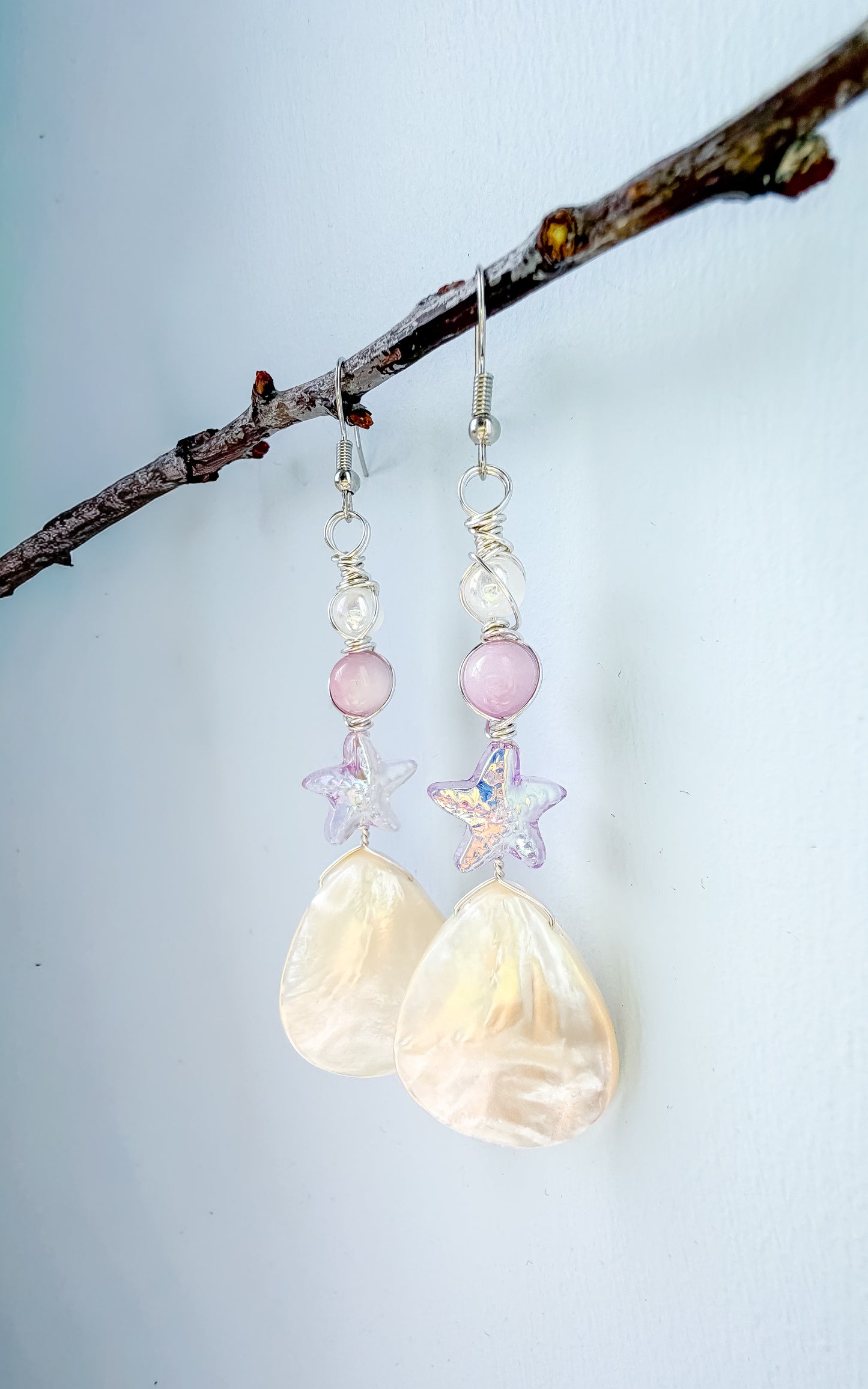 ✨💜 Soft Ocean Dream Earrings 💜✨ Kunzite & Mother of Pearl Shell Earrings | Handmade Dangle Earrings