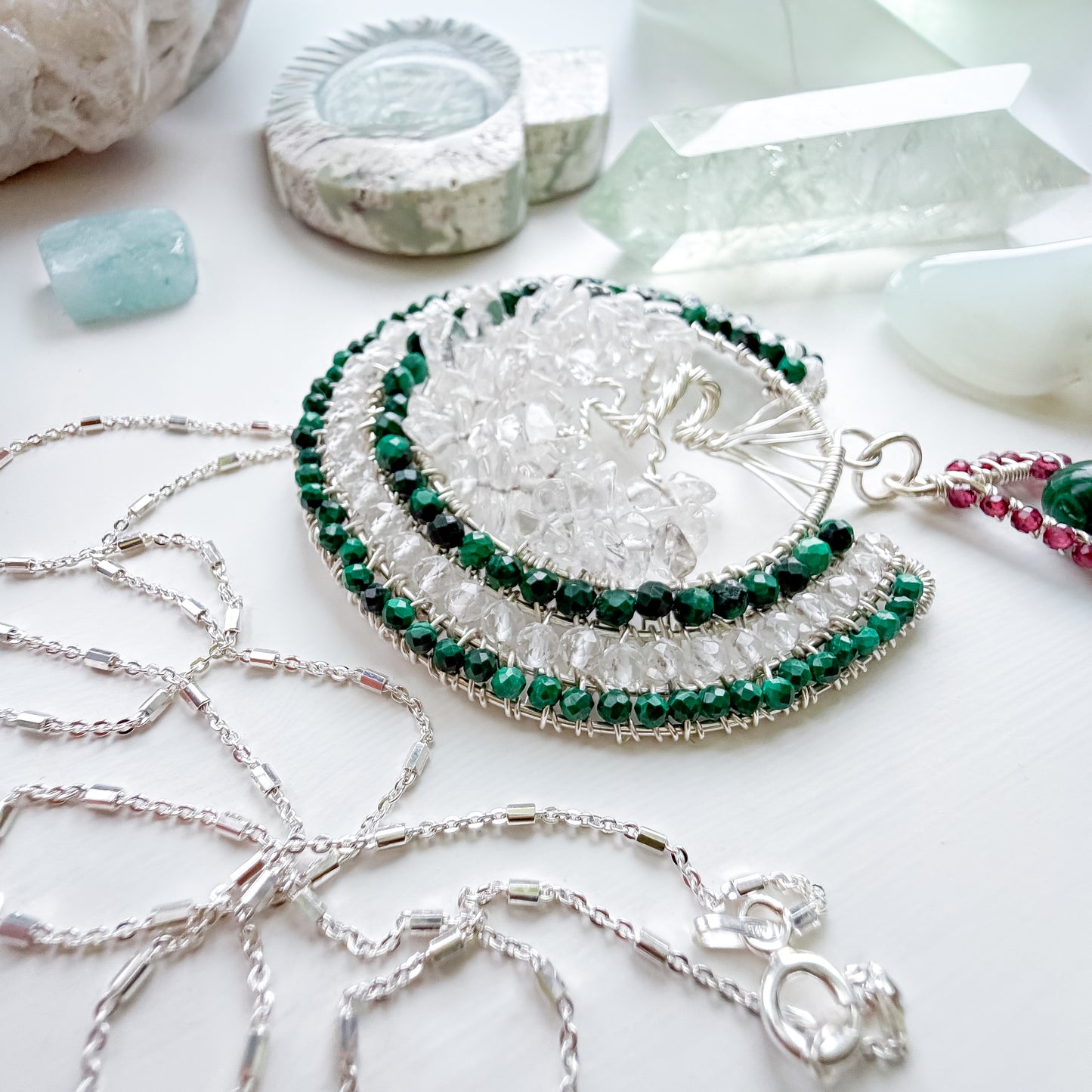 🌳 Hold Your Heart and Keep Your Light  - Tree of Life - Heart-Led Protection & Gentle Amplification Necklace with Clear Quartz, Malachite and Garnet