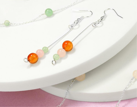 🔥🌸💚 Carnelian, Rose Quartz and Aventurine Drop Earrings 💚🌸🔥 Jewellery MakerTV Piece 🩷💚