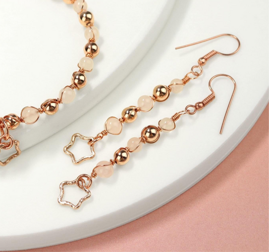 🌸 Rose Quartz star drop earrings 🌟🌸 Jewellery MakerTV Piece 🩷💚