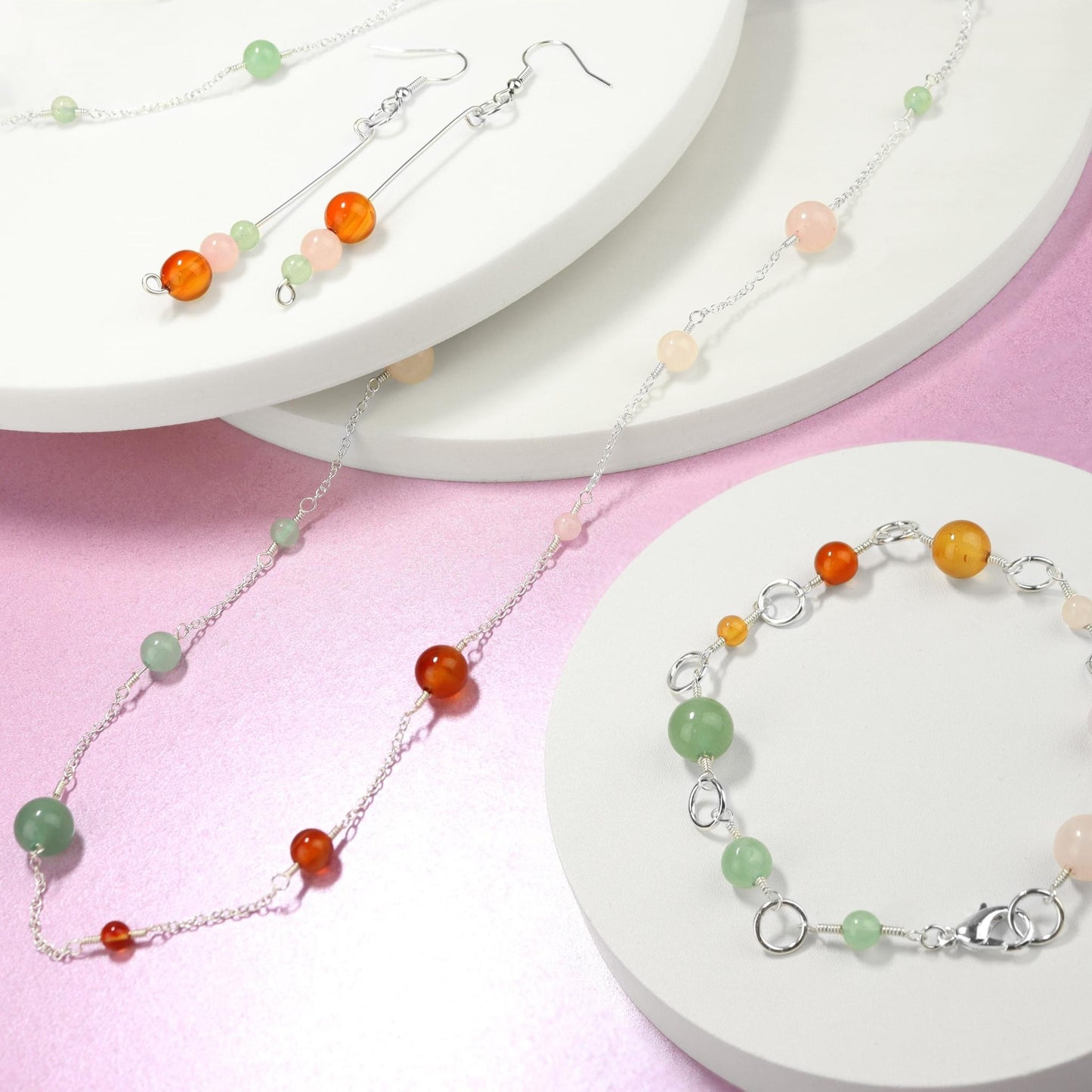 🔥🌸💚 Carnelian, Rose Quartz and Aventurine Drop Earrings 💚🌸🔥 Jewellery MakerTV Piece 🩷💚