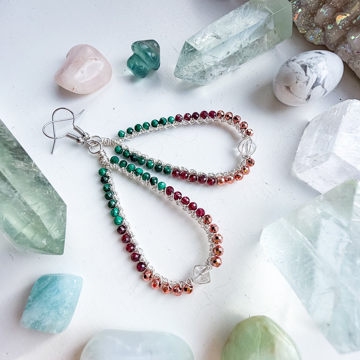 🔥 Strength Without Armour – Power Drop Earrings – Clear Quartz, Malachite Garnet and Hematite
