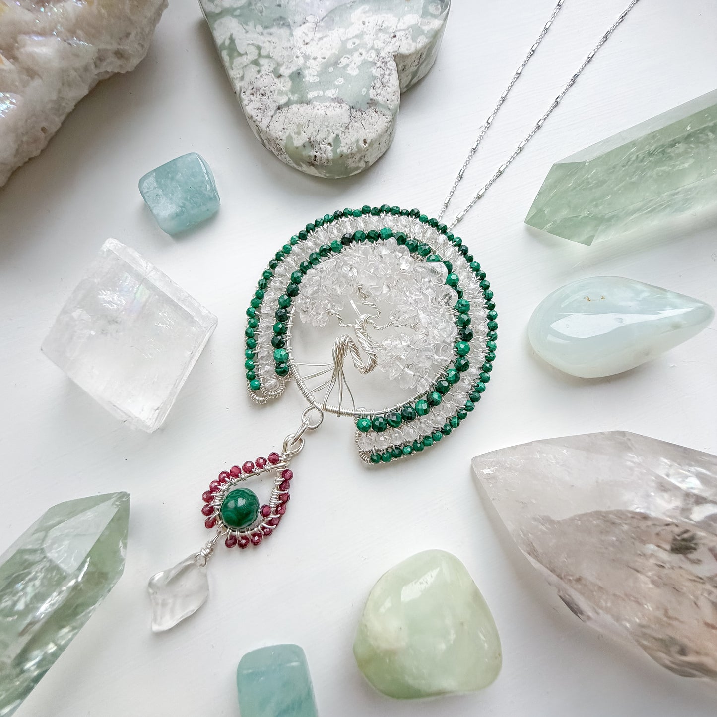 🌳 Hold Your Heart and Keep Your Light  - Tree of Life - Heart-Led Protection & Gentle Amplification Necklace with Clear Quartz, Malachite and Garnet