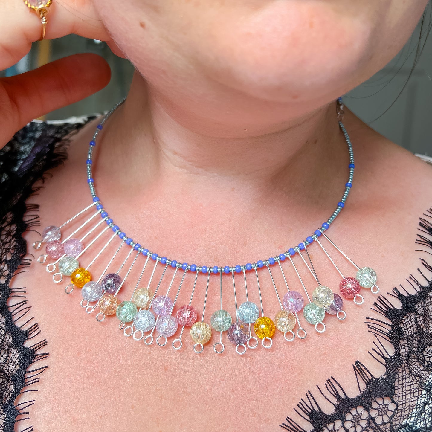 🌈✨ Multicoloured Crackled Glass Choker Necklace ✨🌈 Jewellery MakerTV Piece 🩷💚