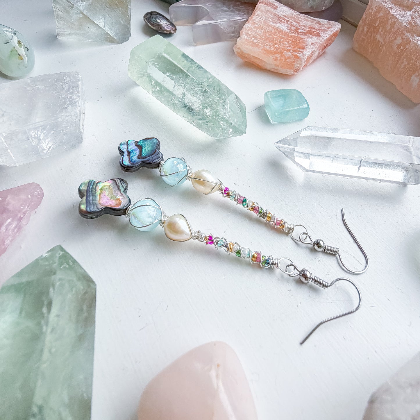 ✨🧜‍♀️🌈 Rainbow Mermaid Earrings 🌈🧜‍♀️✨  Abalone & Pearl Dangle Earrings | Handmade Shell Earrings
