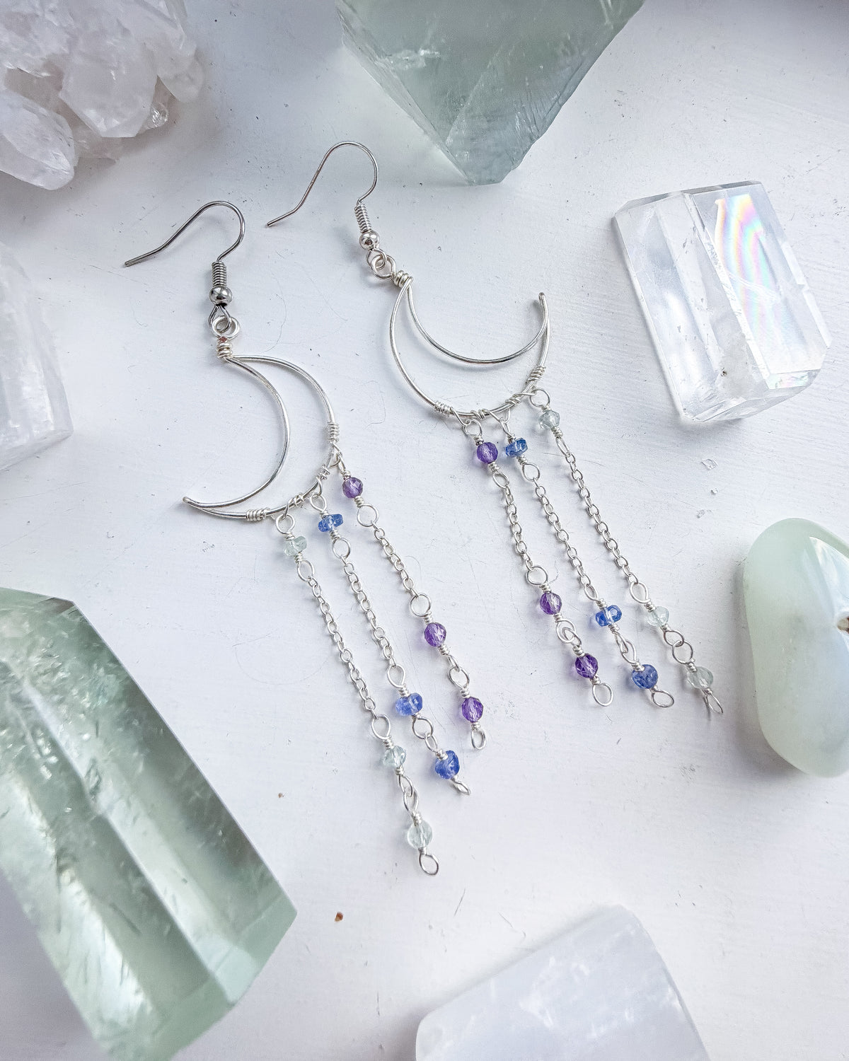 . ✨💎🌙 Moonfall Earrings 🌙💎✨  Amethyst, Tanzanite & Aquamarine Dangle Earrings | Handmade Gemstone Earrings
