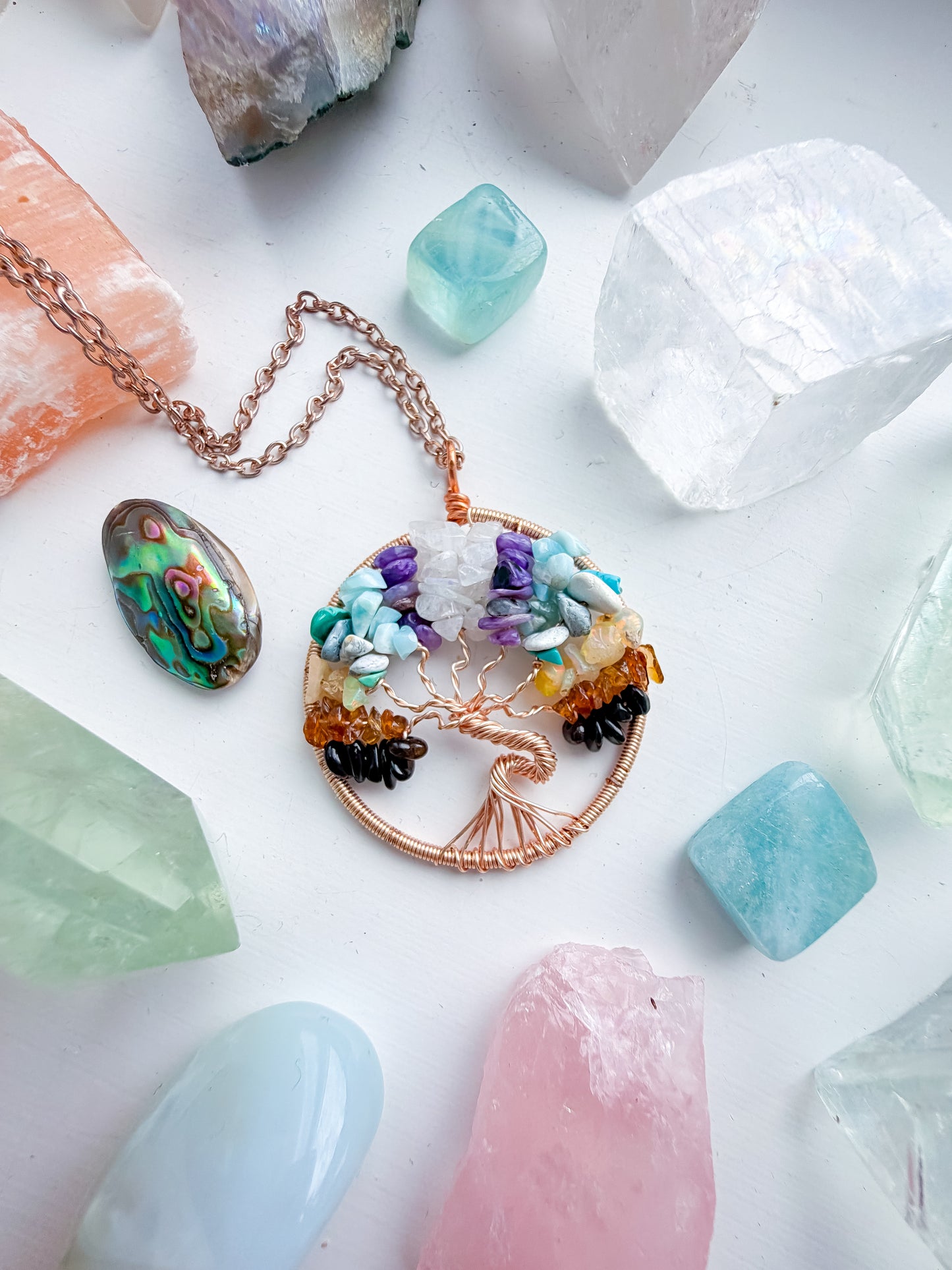 Rose Gold Alternative Chakra Tree Of Life Necklace