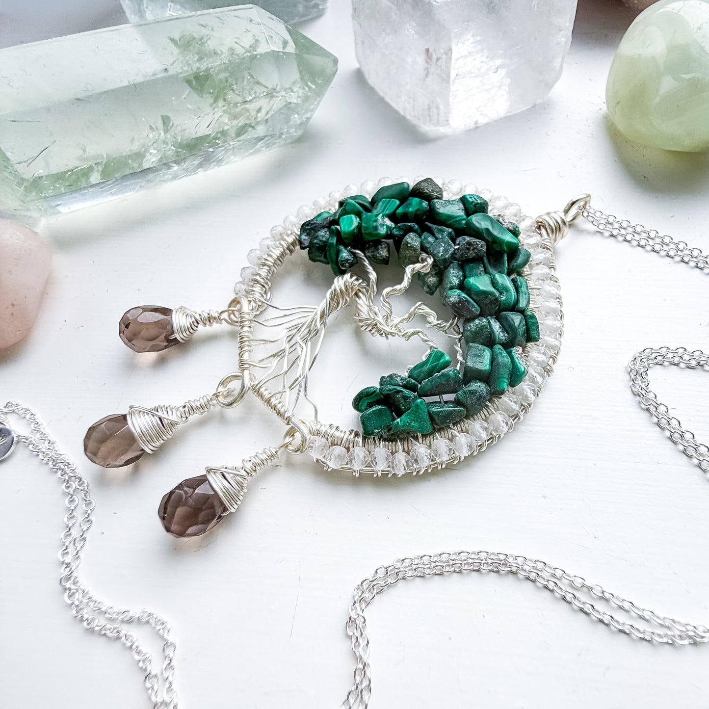 🌳 Safe to Soften - Malachite, clear quartz and smokey quartz Tree of Life talisman 🌳