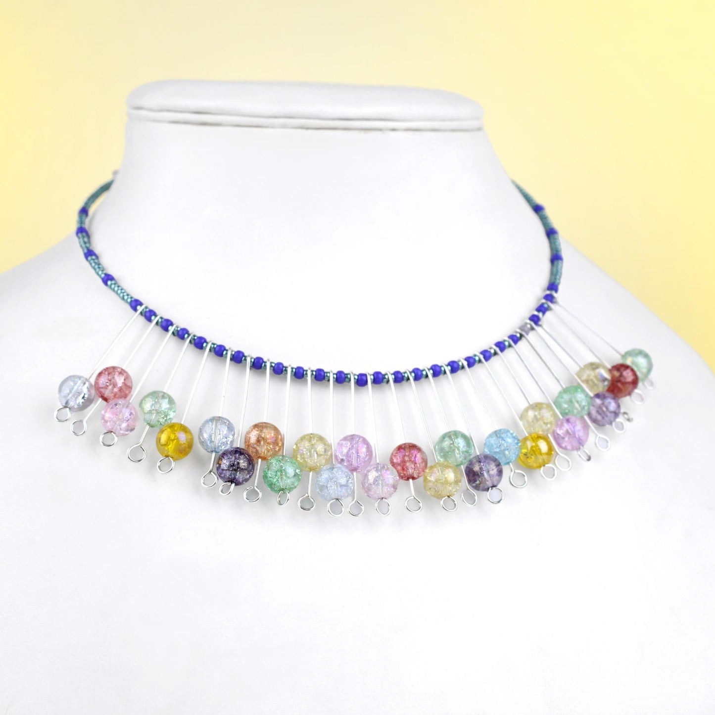 🌈✨ Multicoloured Crackled Glass Choker Necklace ✨🌈 Jewellery MakerTV Piece 🩷💚