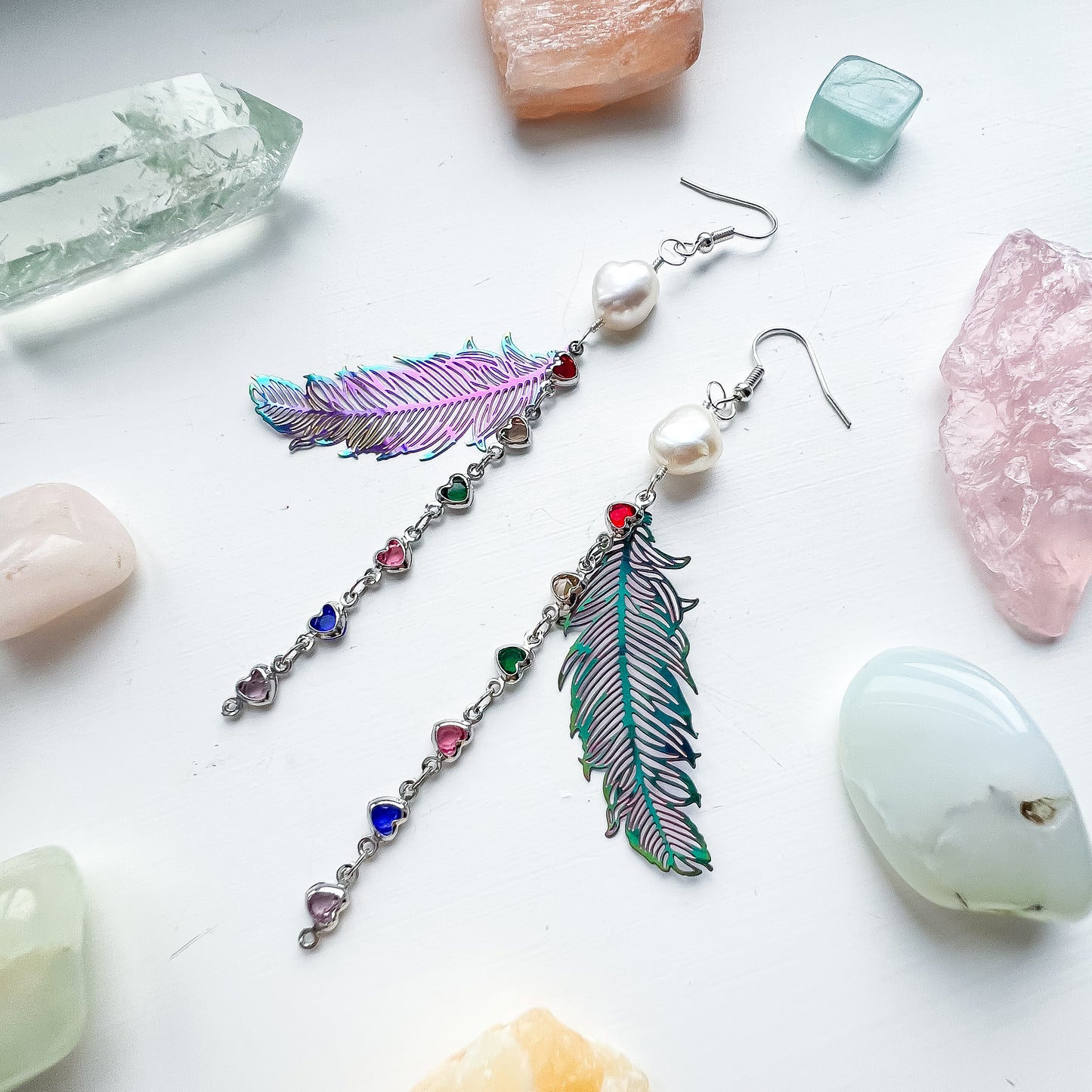 .🦋 Pearl glimmer-wing earrings - rainbow wings