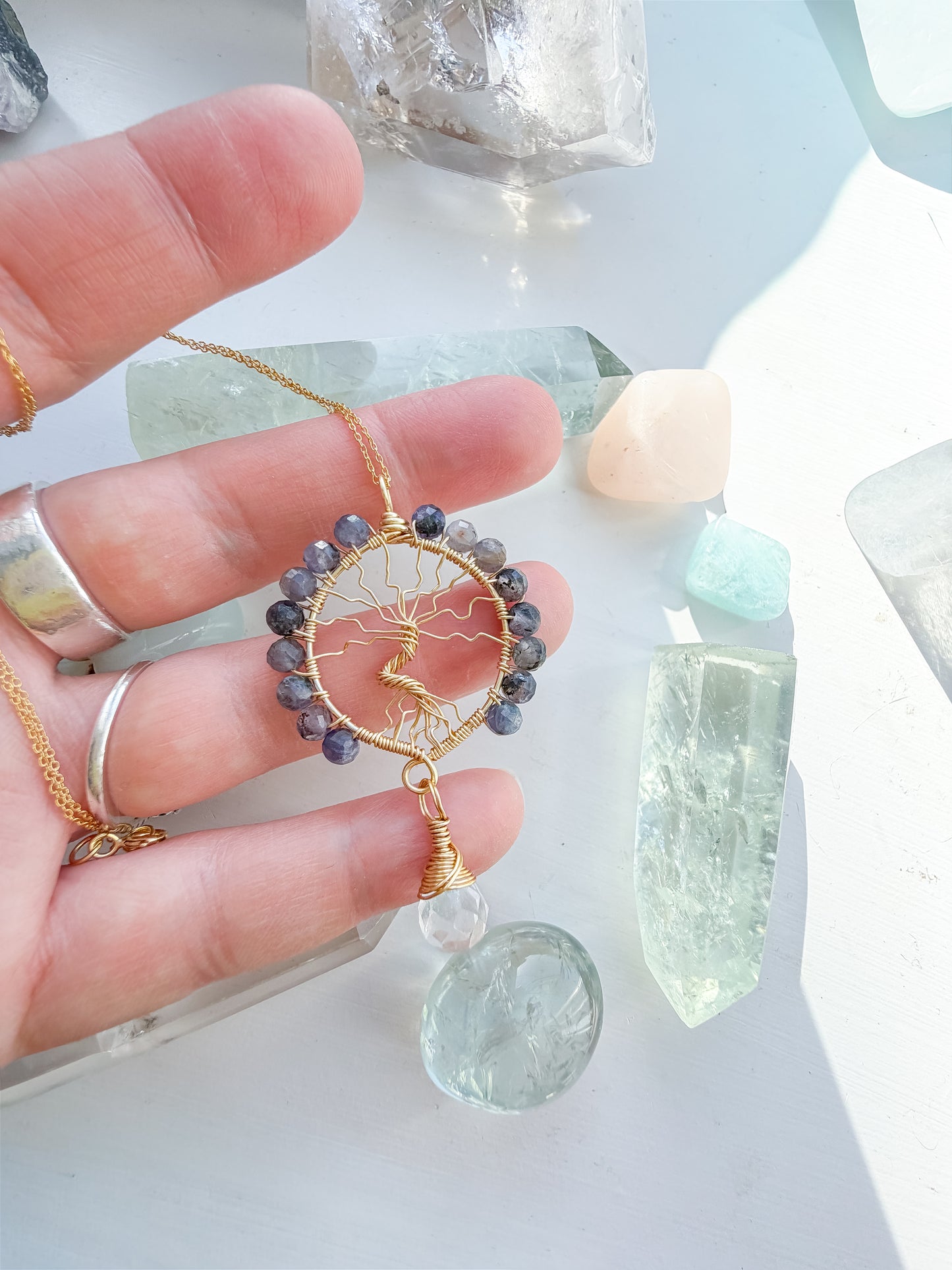 🔮✨ Iolite & Clear Quartz Tree of Life Necklace ✨🔮