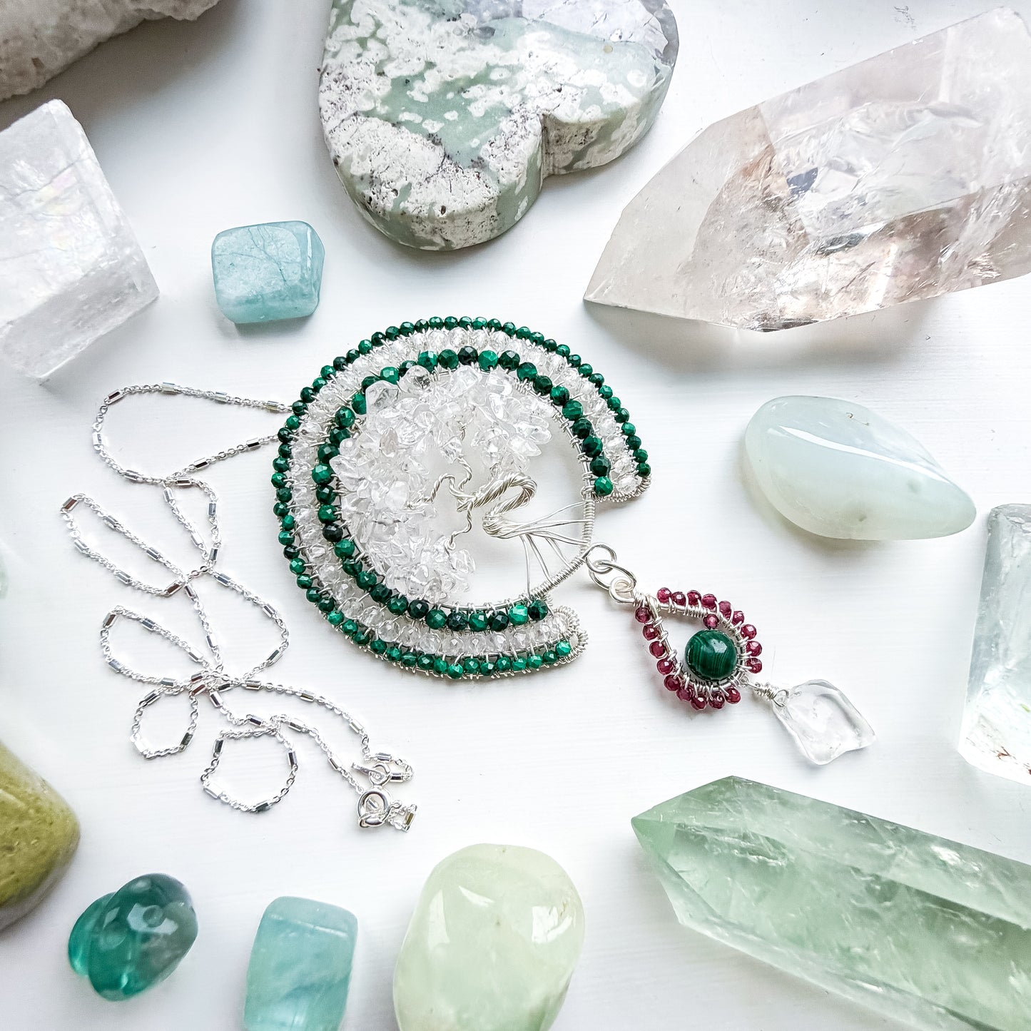🌳 Hold Your Heart and Keep Your Light  - Tree of Life - Heart-Led Protection & Gentle Amplification Necklace with Clear Quartz, Malachite and Garnet