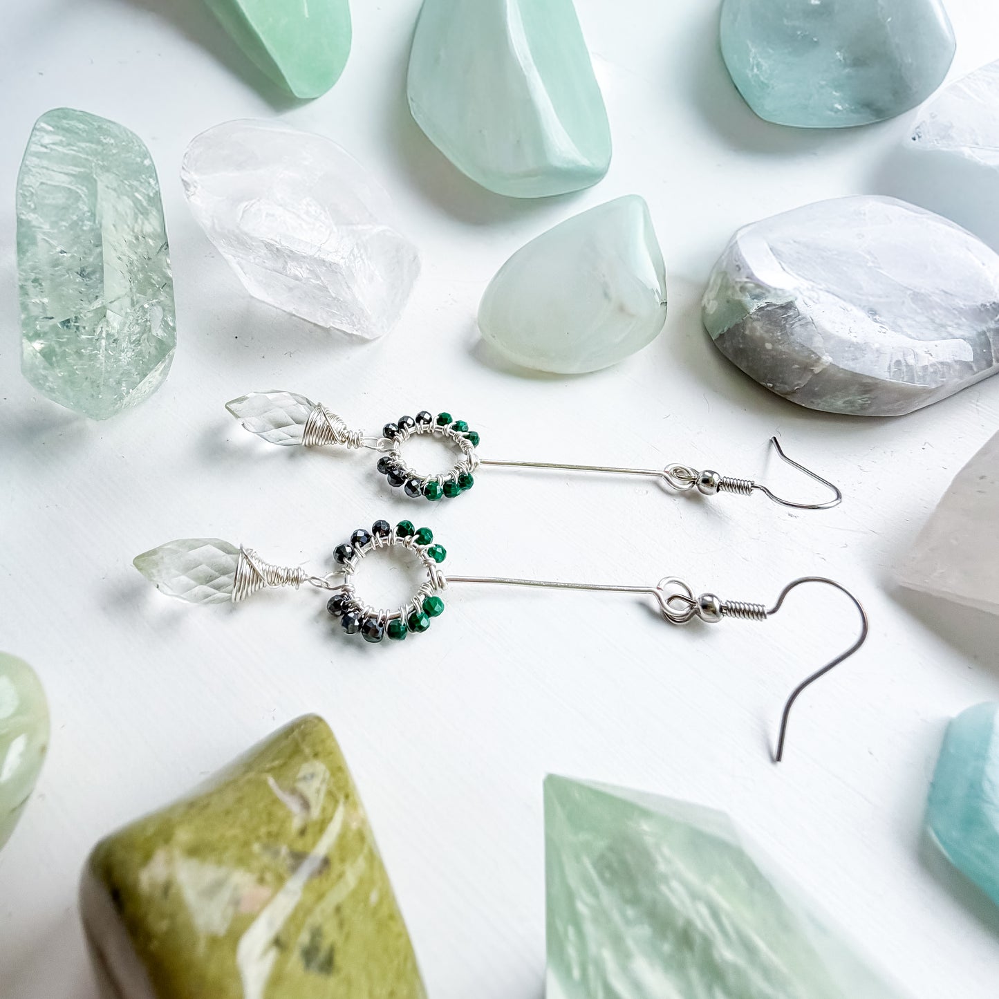 🛡️ Heartbound Protection Earrings – Clear Quartz, Hematite and Malachite Earrings