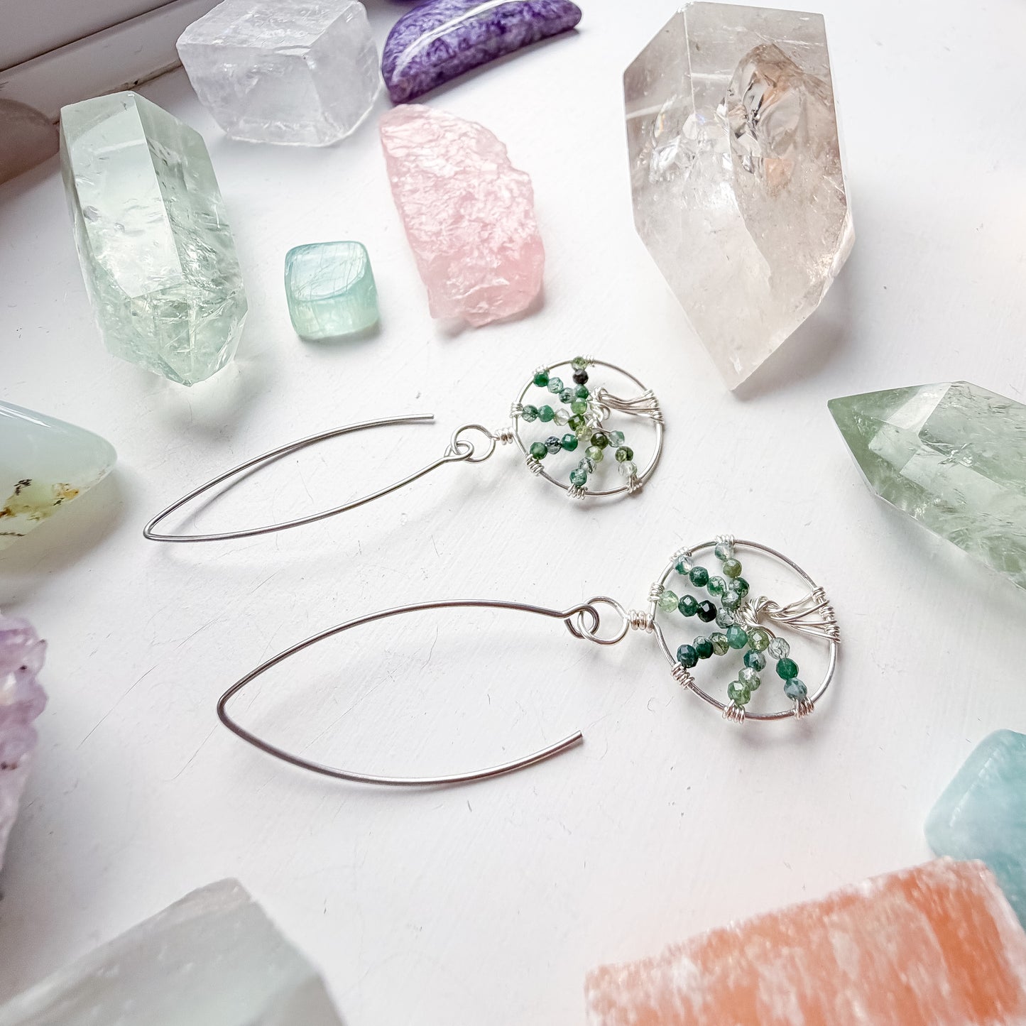 Moss Agate Tree Of Life Earrings