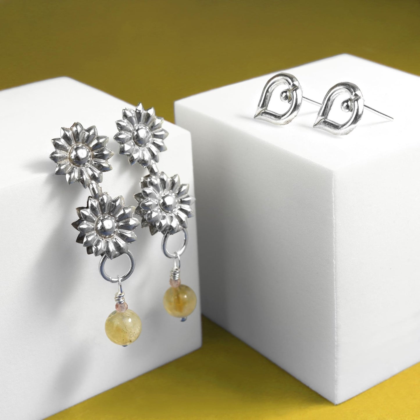 ✨🌻 Silver Sunflower Citrine Studs 🌻✨ Jewellery MakerTV Piece 🩷💚