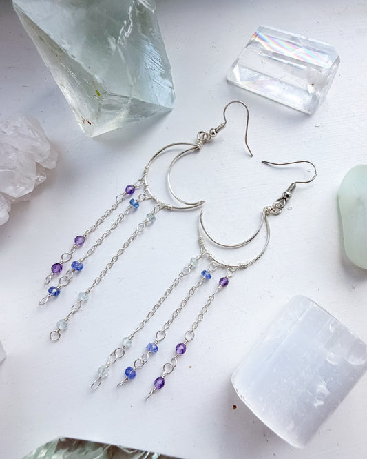 ✨💎🌙 Moonfall Earrings 🌙💎✨  Amethyst, Tanzanite & Aquamarine Dangle Earrings | Handmade Gemstone Earrings