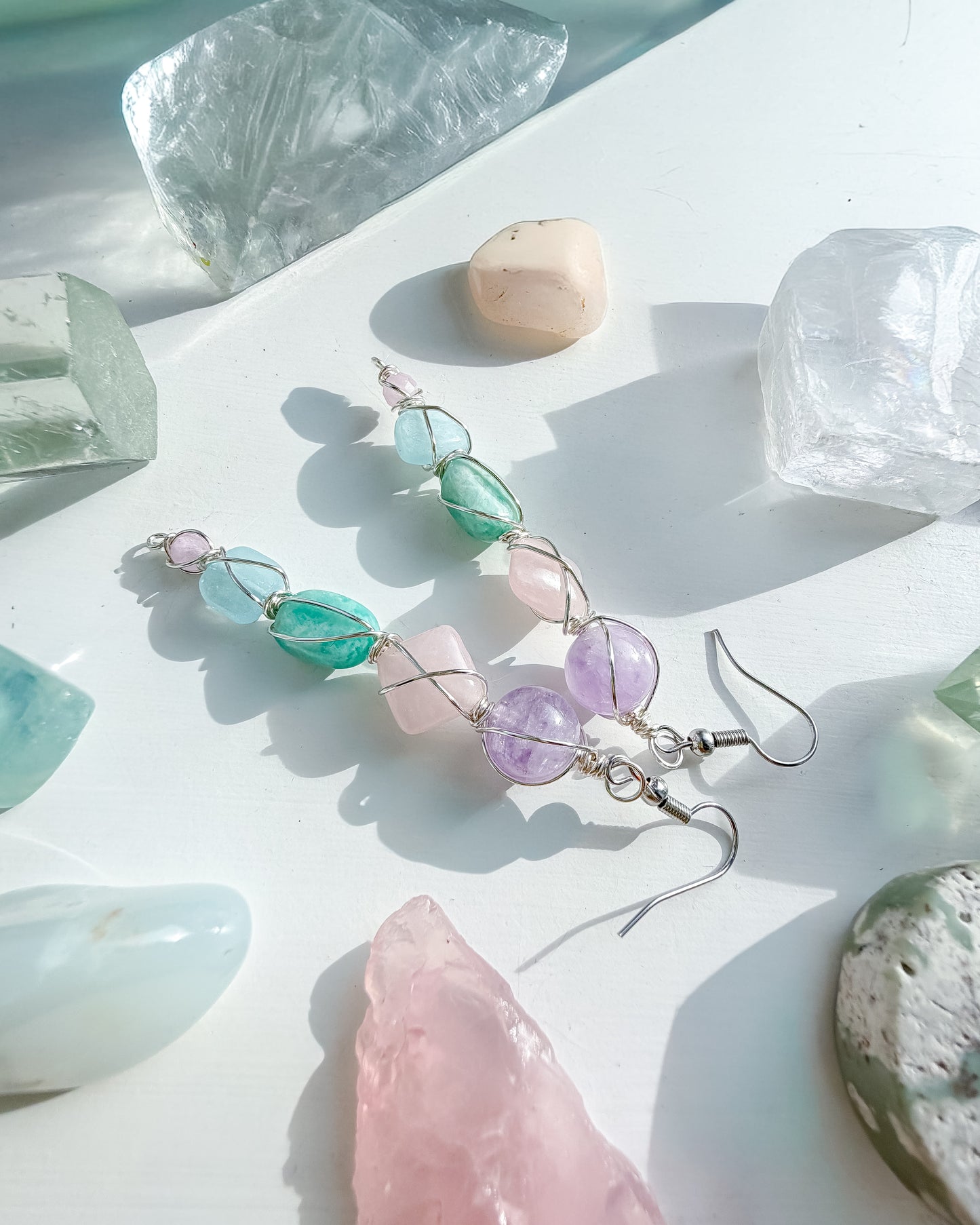 ✨🌈💎 Sacred Heart Earrings 💎🌈✨ - Rose Quartz, Amazonite, Aquamarine, Kunzite and Amethyst Earrings