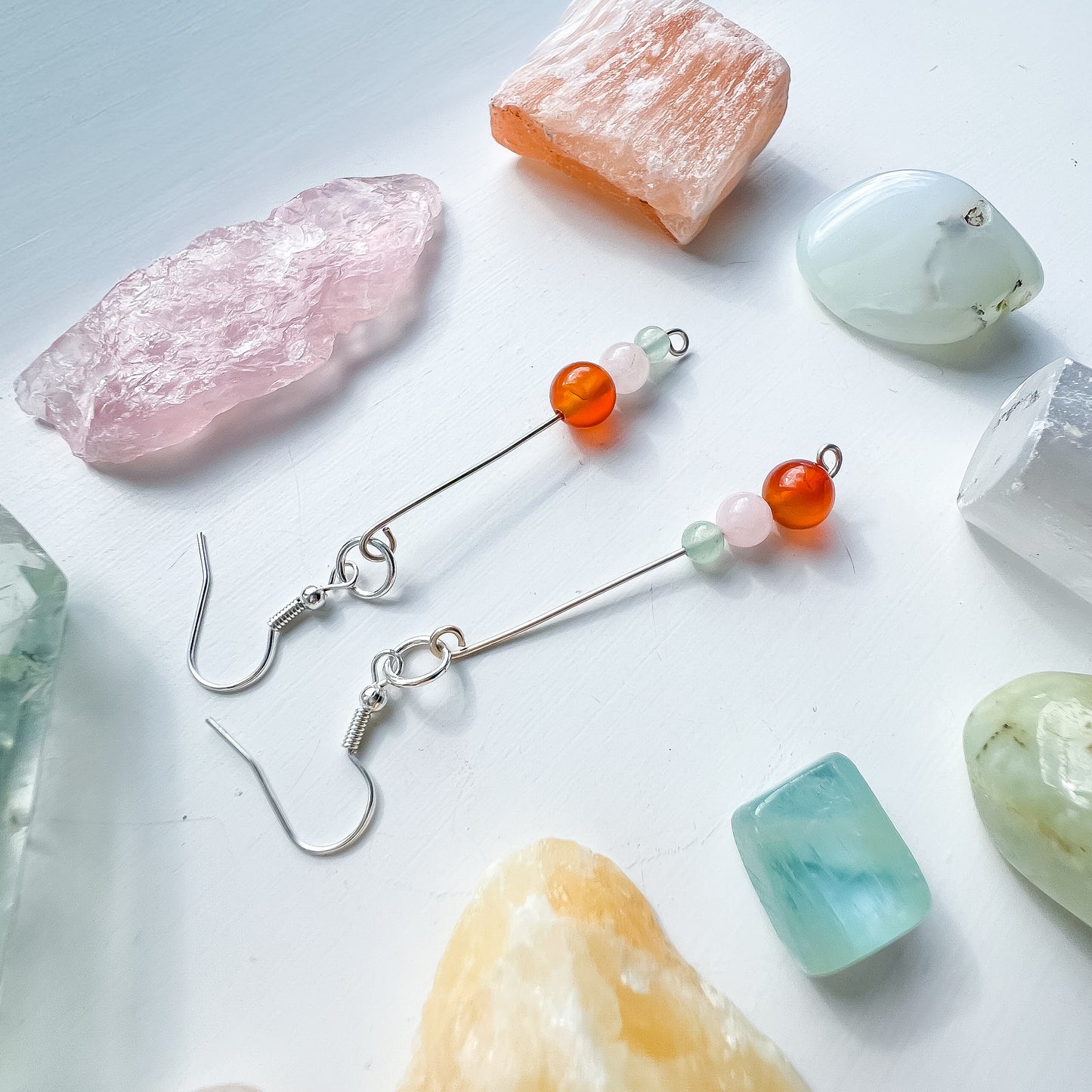 🔥🌸💚 Carnelian, Rose Quartz and Aventurine Drop Earrings 💚🌸🔥 Jewellery MakerTV Piece 🩷💚