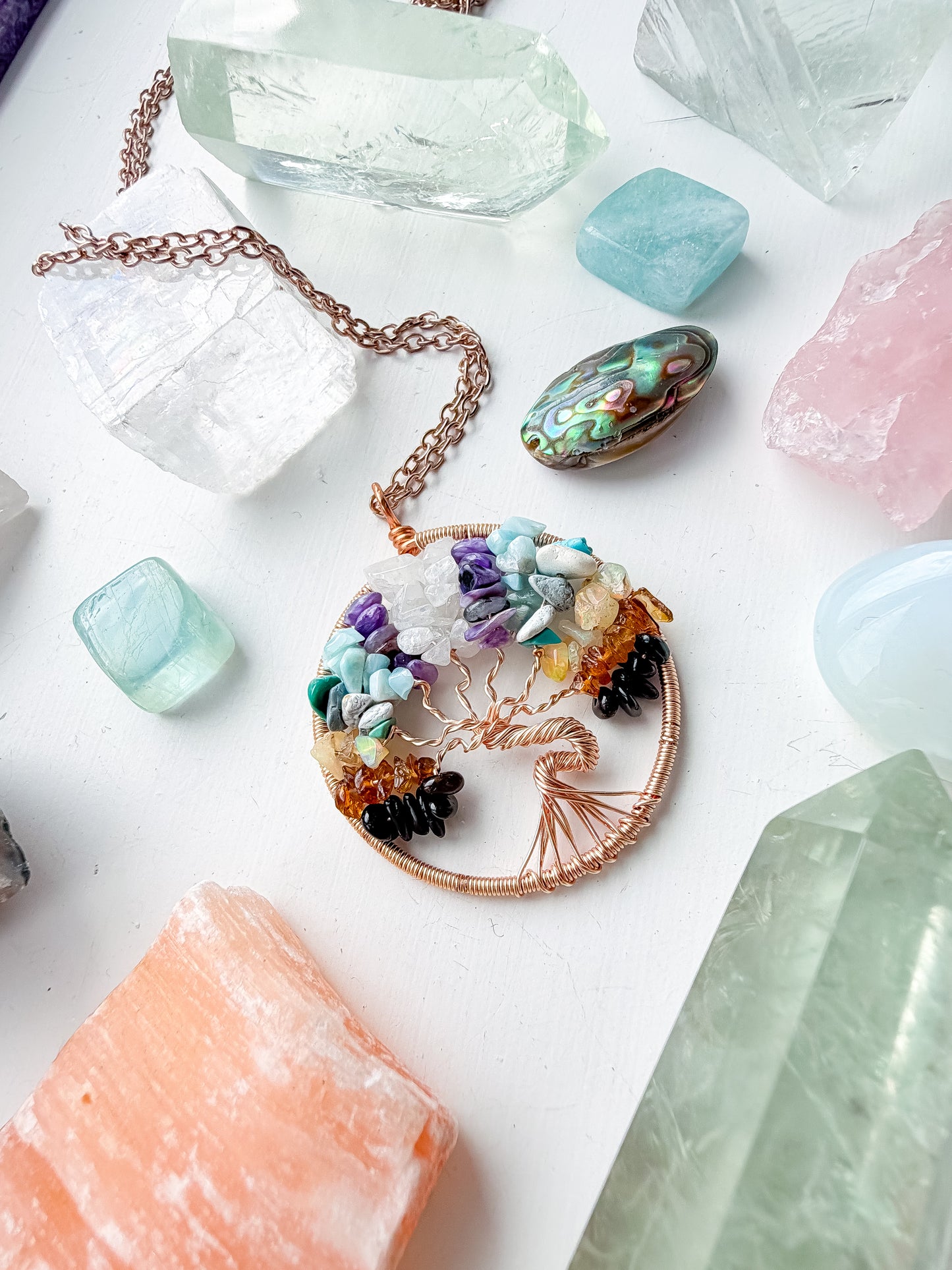 Rose Gold Alternative Chakra Tree Of Life Necklace