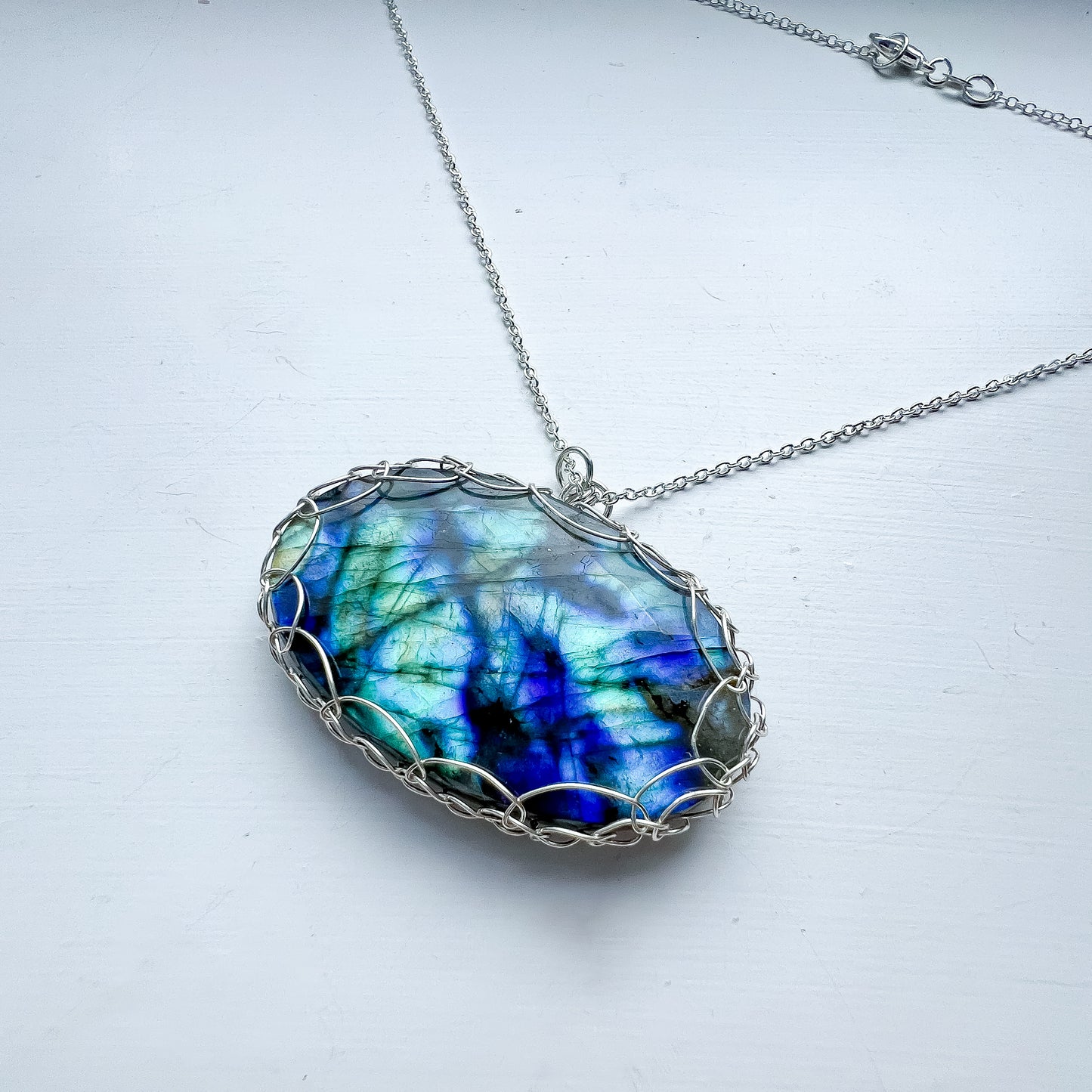 🌙💎 Sterling Silver Cage-Wrapped Labradorite Necklace 💎🌙  Jewellery MakerTV Piece 🩷💚