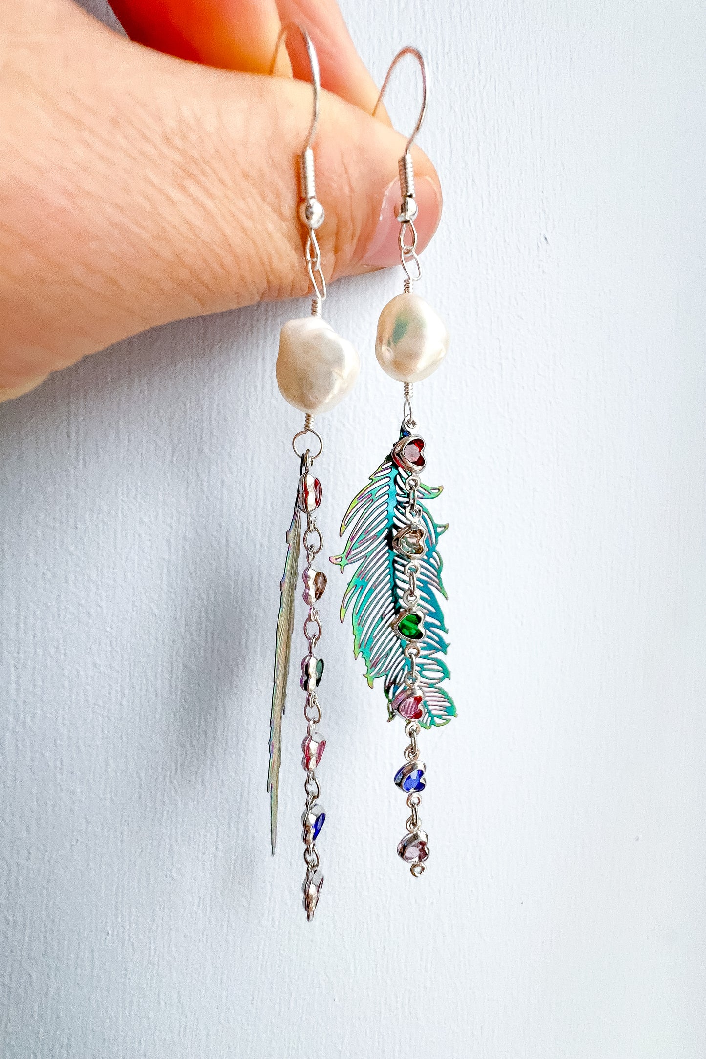 .🦋 Pearl glimmer-wing earrings - rainbow wings