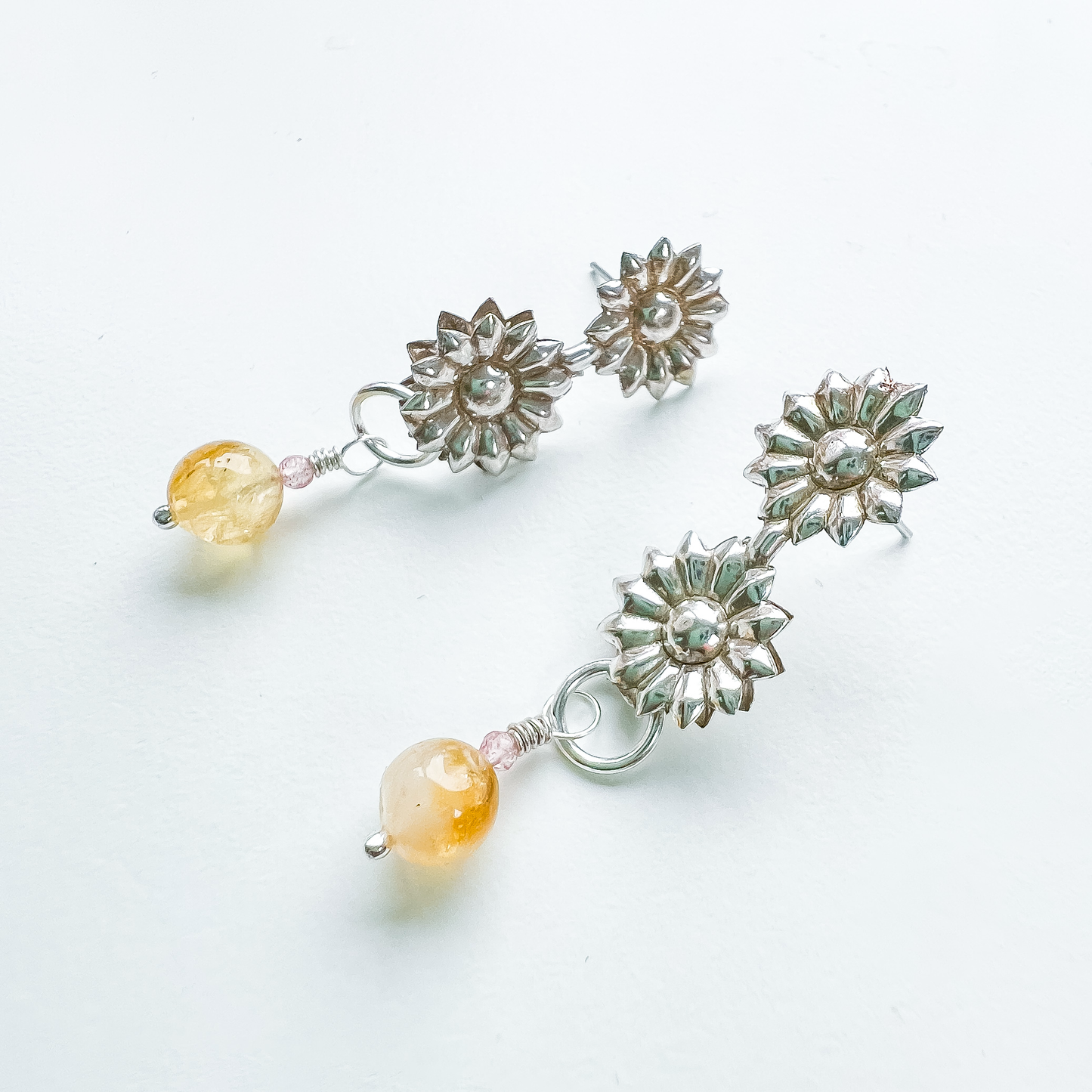 ✨🌻 Silver Sunflower Citrine Studs 🌻✨ Jewellery MakerTV Piece 🩷💚