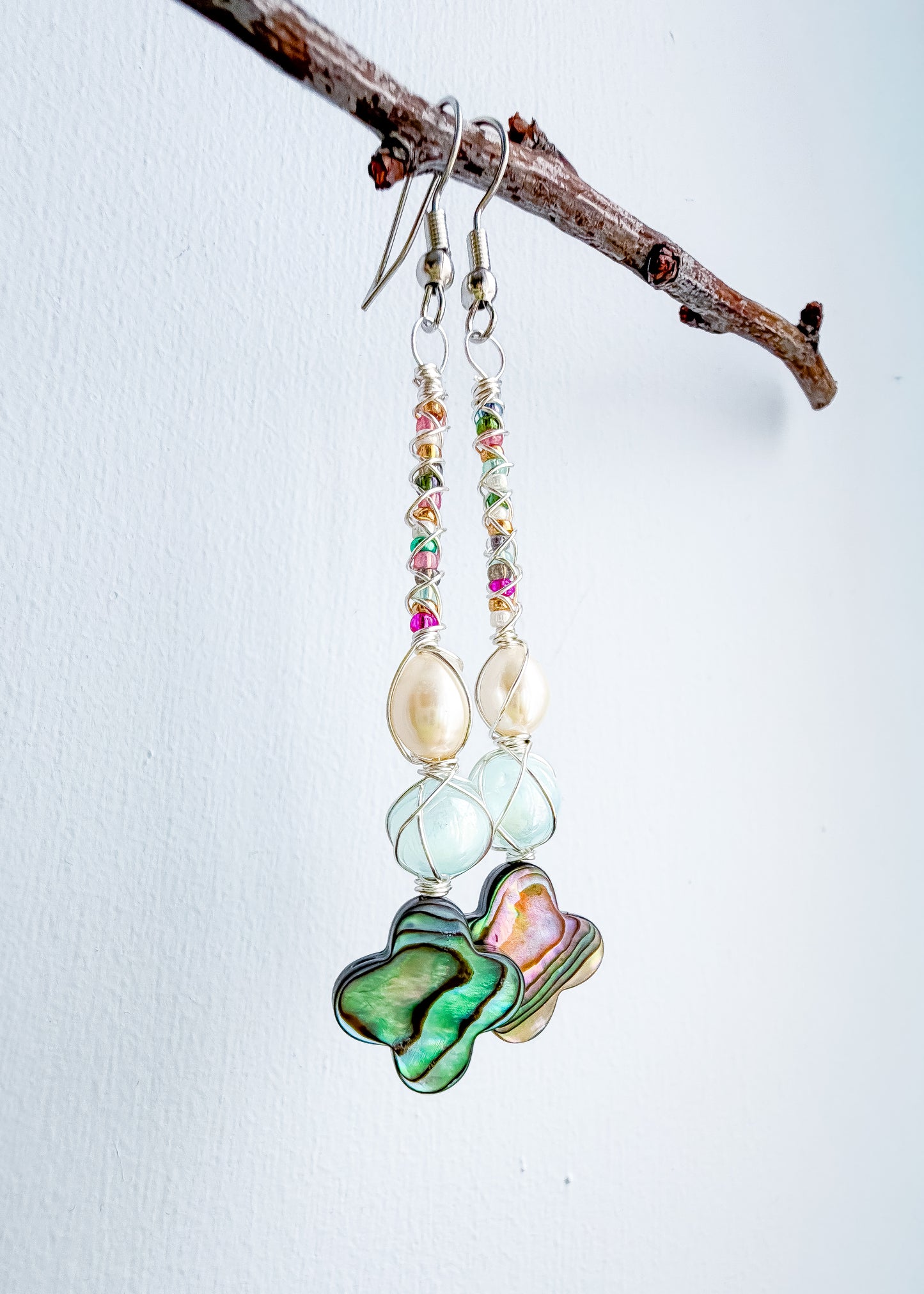 ✨🧜‍♀️🌈 Rainbow Mermaid Earrings 🌈🧜‍♀️✨  Abalone & Pearl Dangle Earrings | Handmade Shell Earrings