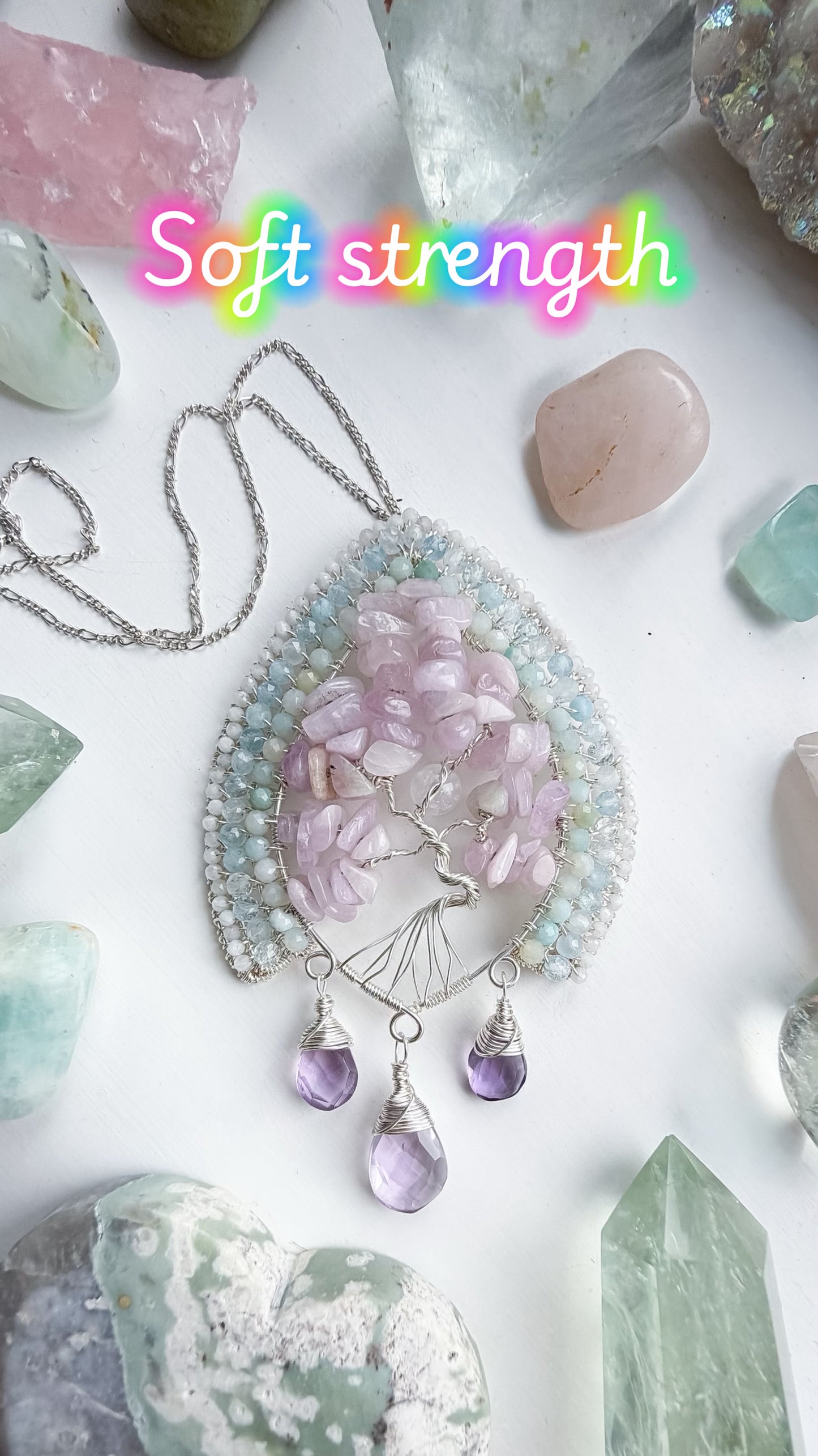 ✨🌿🌸 Blossoming Soul Tree Of Life Pendant 🌸🌿✨ Kunzite, Rainbow Moonstone, Amazonite, Aquamarine and Moonstone Necklace