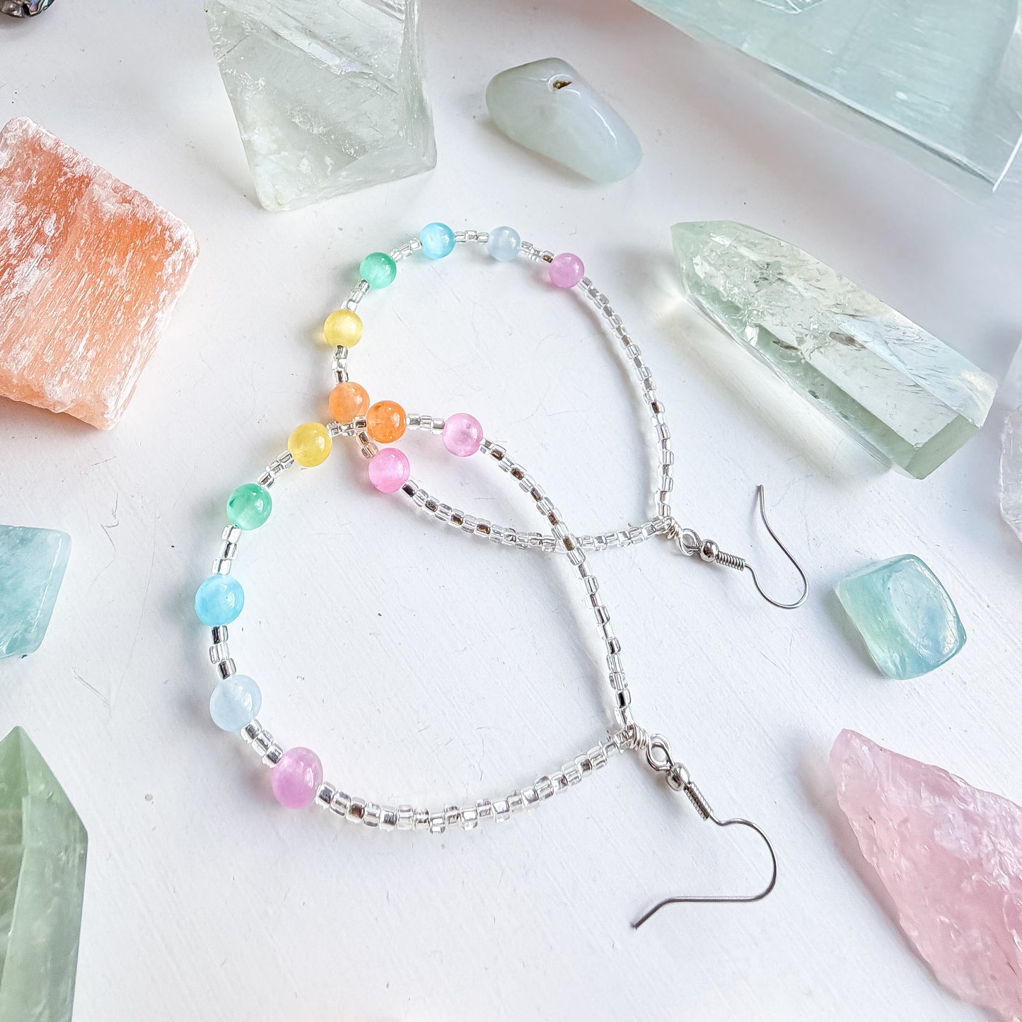 Pastel Rainbow Silver Teardrop Earrings