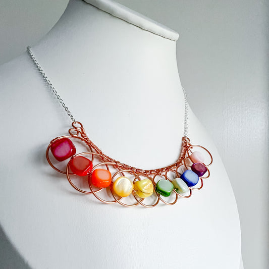 🌈🦋 Radiant Spectrum – Rainbow Mother of Pearl Looped Necklace 🦋🌈 Jewellery MakerTV Piece 🩷💚