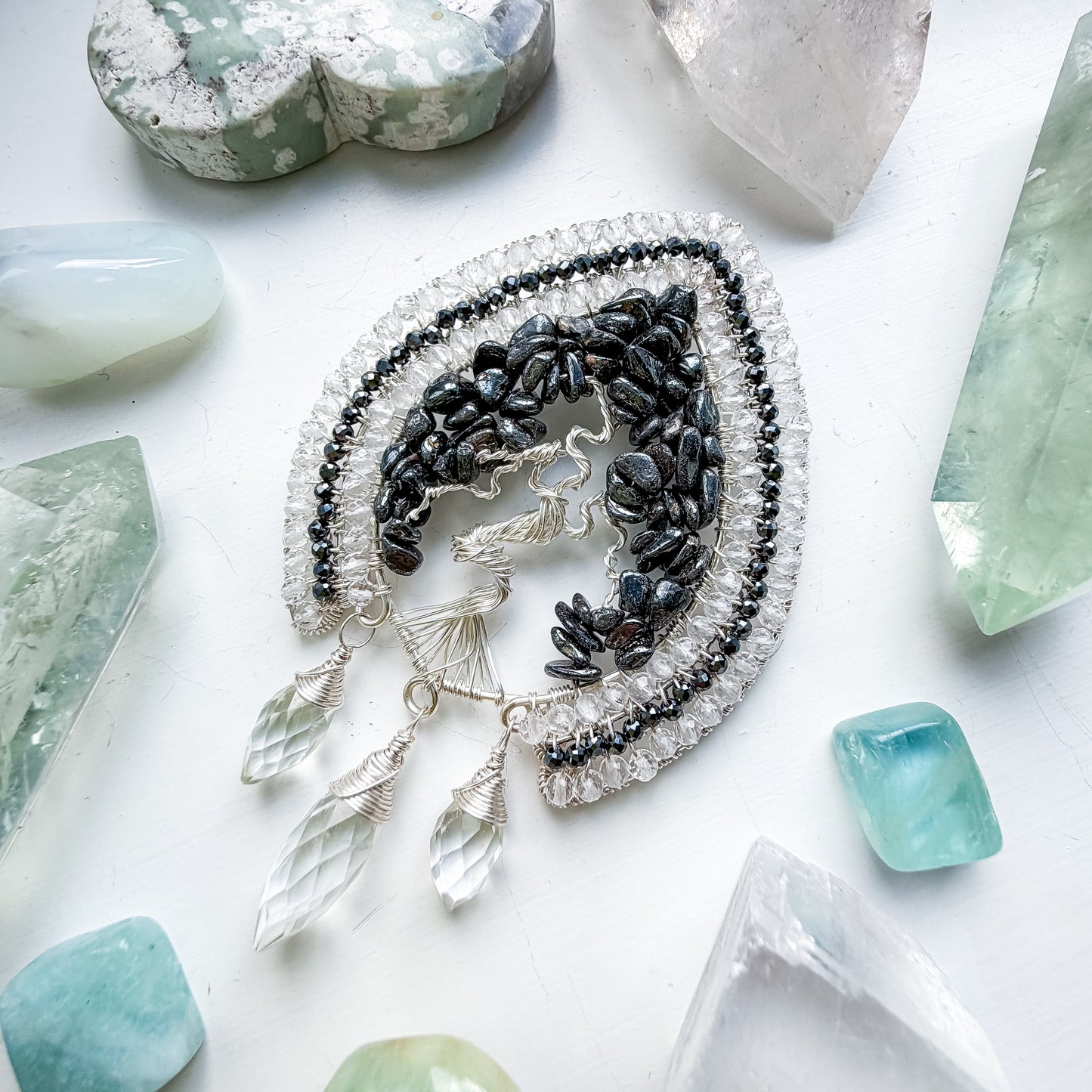 🌳 Protect Your Light - Hematite and clear quartz and smokey tree of life talisman 🌳