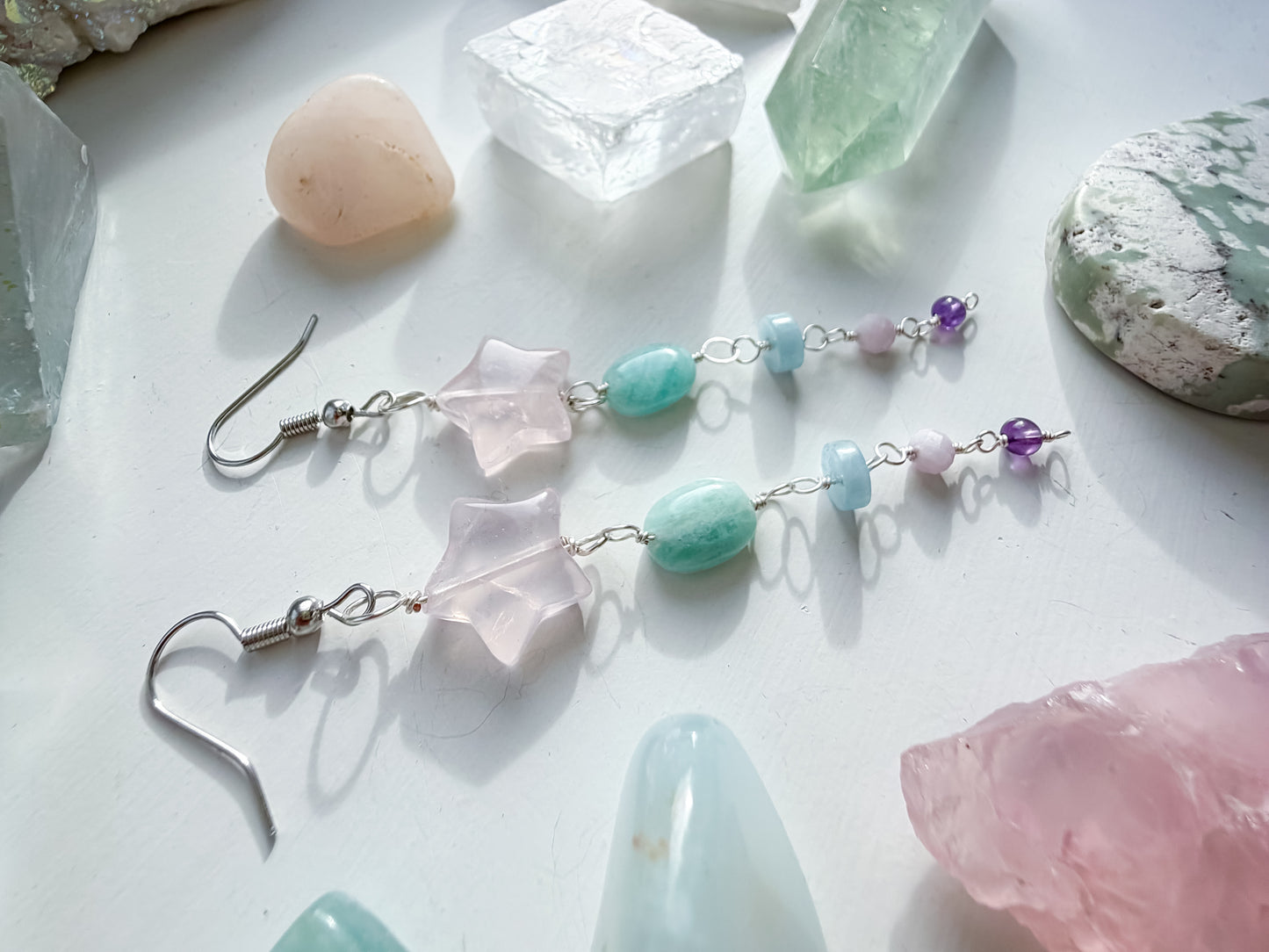 ✨🌟💎 Starseed Dream Earrings 💎🌟✨ - Rose Quartz, Amazonite, Aquamarine, Kunzite and Amethyst Earrings
