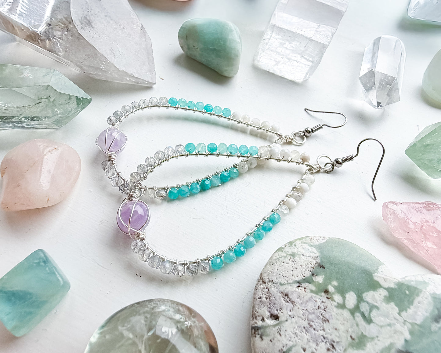✨🩷💎 Venus Teardrop Earrings 💎🩷✨ - Moonstone, Amazonite, Labradorite and Lavender Amethyst Earrings