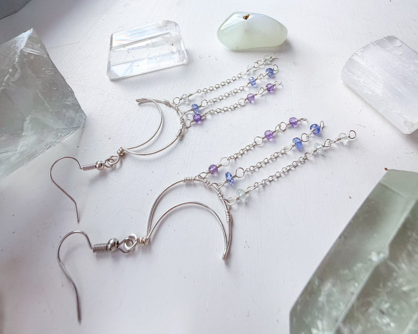 . ✨💎🌙 Moonfall Earrings 🌙💎✨  Amethyst, Tanzanite & Aquamarine Dangle Earrings | Handmade Gemstone Earrings