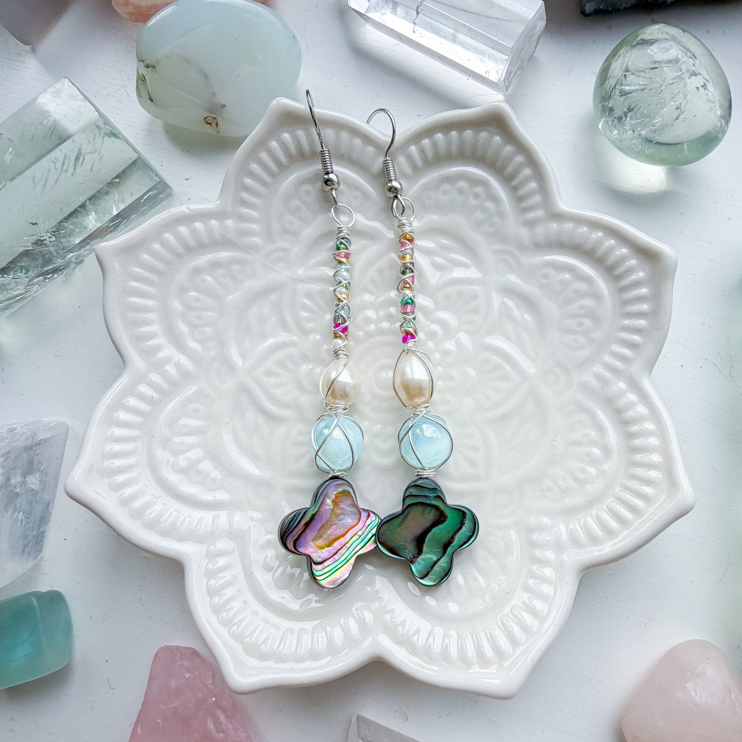 ✨🧜‍♀️🌈 Rainbow Mermaid Earrings 🌈🧜‍♀️✨  Abalone & Pearl Dangle Earrings | Handmade Shell Earrings