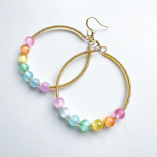 Golden brights selenite statement hoop earrings