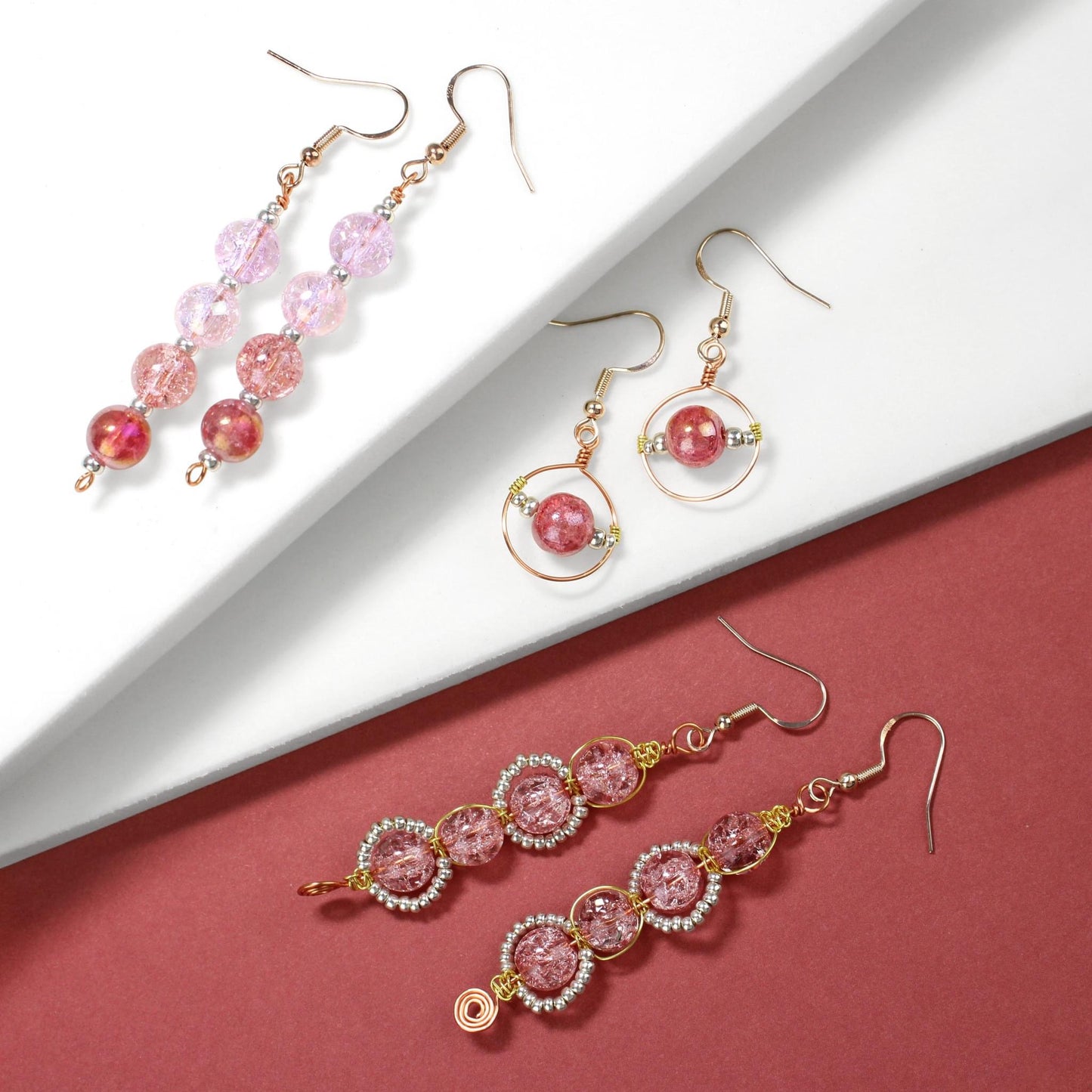 🌹✨ Red Crackled Glass Macramé Earrings ✨🌹 Jewellery MakerTV Piece 🩷💚