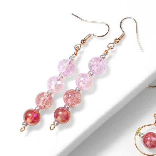 🌸✨ Rose Ombré Crackled Glass Earrings ✨🌸 Jewellery MakerTV Piece 🩷💚