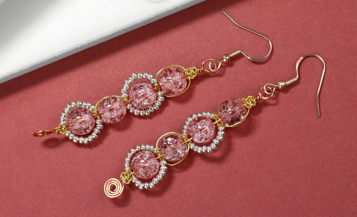 🌹✨ Red Crackled Glass Macramé Earrings ✨🌹 Jewellery MakerTV Piece 🩷💚