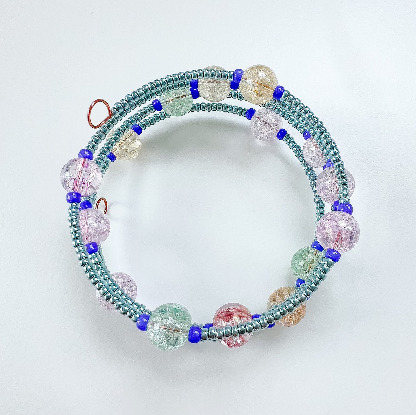 🌈✨ Multicoloured Crackled Glass Memory Wire Bracelet ✨🌈 Jewellery MakerTV Piece 🩷💚