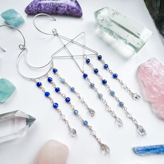 Shooting Moon and Star earrings - Kyanite